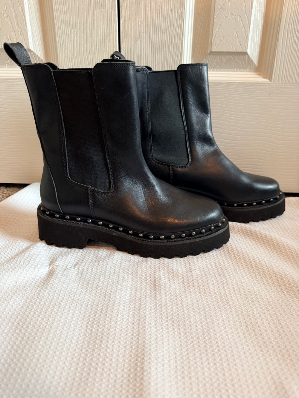 Vince Camuto Black Platform Chelsea Boots with Studded Lug Sole - Picture 3 of 8